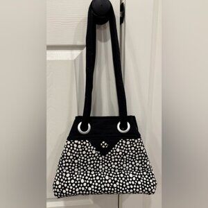 Stylish Super Cute Black With White Polka Dot Women's Versatile Handmade Bag